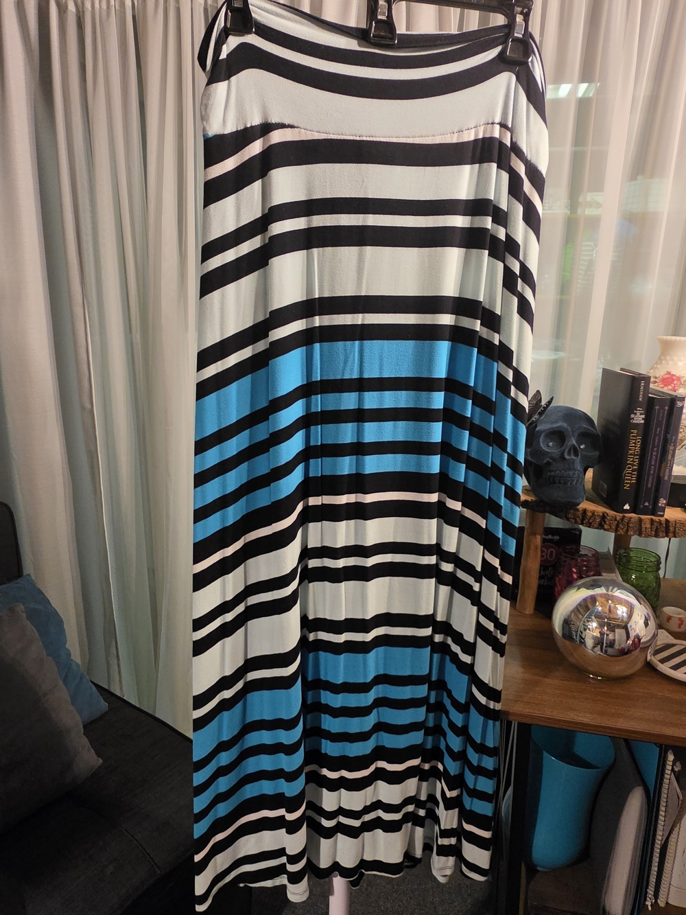 Merona Black, White & Blue Striped Maxi Skirt